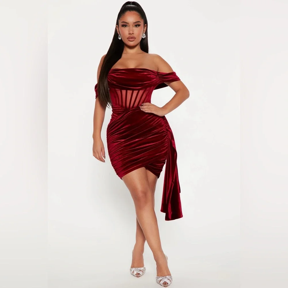 Fashion Nova Sincerely Yours Velvet Midi Dress - Burgundy - Picture 2 of 7